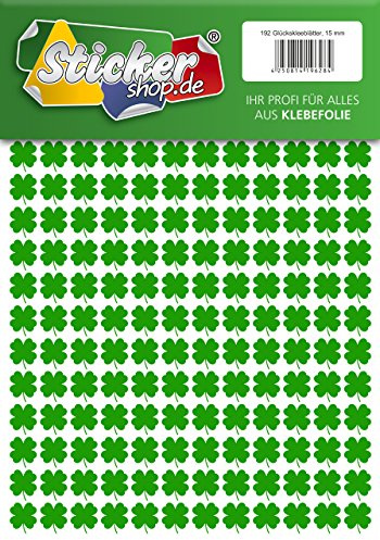 192 vierblättrige Kleeblätter, 15 mm, aus PVC Folie, selbstklebend, wetterfest, Glücksbringer Sticker Aufkleber