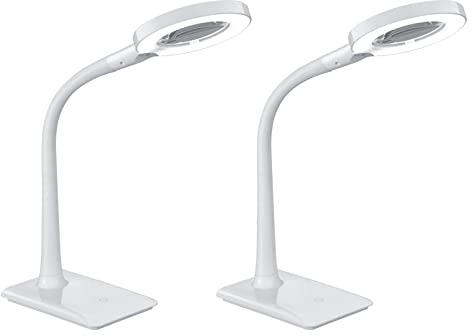meineWunschleuchte 2er Set dimmbare Schreibtischlampen Weiß mit Flexarm und Lupe, Höhe 35cm