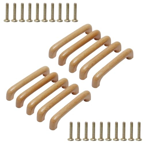 MroMax Pomos de madera, distancia entre agujeros de 96 mm, longitud de 109 mm, tiradores para gabinetes, muebles de cocina, cajones y armarios, 10 unidades