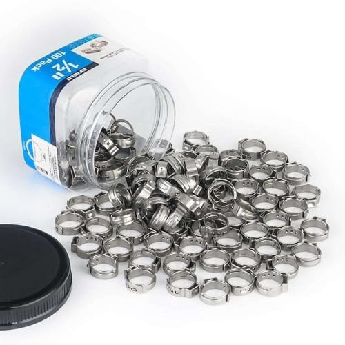 EFIELD 100 PCS 1/2-inch Stainless Steel,Pex Cinch Clamp Rings for PEX Tubing Pipe(1/2 inch-100pcs)