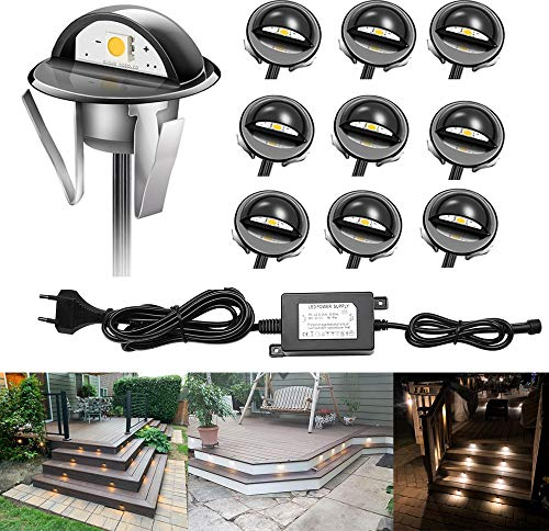 CHNXU Treppenbeleuchtung 10er Set LED Bodeneinbaustrahler Warmes Weiß IP65 Wasserdicht Außen Terrassen Einbaustrahler Ø35mm Bodenlampe für Garten Holzbrücke Pool Holzdeck, Schwarz