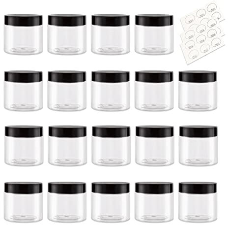 Bocaux ronds en plastique transparent avec couvercles, noir, 0.7 Ounce（20pcs）