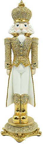 Schiaccianoci di Natale in poliresina, 44.5cm di Altezza, Color Oro, Statuetta Nutcracker Soldier da Collezione, BURATTINO Dipinto A Mano, su Base Tonda, Regalo Decorazione