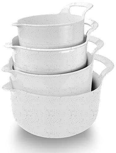 COOK WITH COLOR Nesting Plastic Mixing Bowl Set with Pour Spouts and Handles, Speckled White, 4 Piece