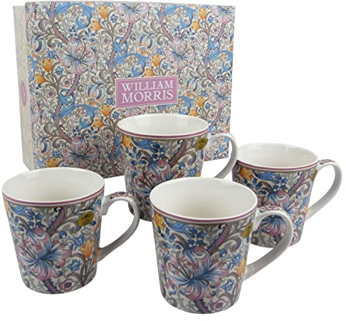 LEONARDO Fine China William Morris Golden Lily 4 Count (Pack of 1) 8 oz Mug Set