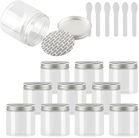 TIANZD 24 Pièces Vides Petit 200 ml Transparent Cosmétique Pot en Plastique avec Couvercle Argent 200 g Pots de Cosmétique Crème de Bouteille Contenant avec 6x Spatules