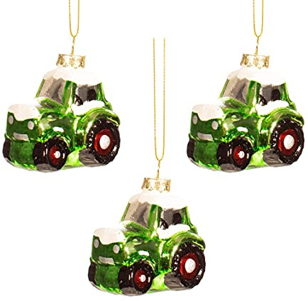 itsisa Baumschmuck Traktor 3er Set - Baumkugel für Landwirte, Weihnachtsdeko, Christbaumkugel, Trecker, Bauernhof
