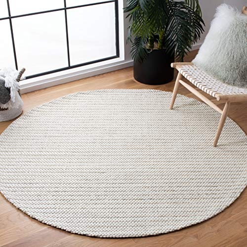 Safavieh Naturfaser Teppich für Wohnzimmer, Esszimmer, Schlafzimmer - Marabella Collection, Kurzer Flor, Elfenbein, 120 x 120 cm