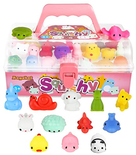 Aeyohni Fidget Toys 50pcs for Kids Party Favors Mochi Squishy Toy Bulk Birthday Gift Stress Relief Kawaii Mini Squishy Animals Classroom Prizes School Gift Easter Valentine's Day