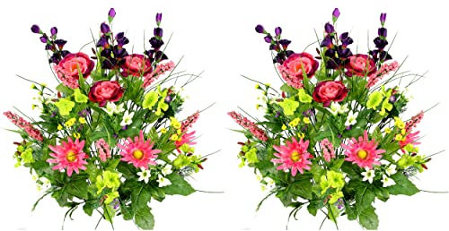 Admired By Nature Künstliche Blumen mit 30 Stielen, Morning Glory & Ranunculus, Busch, Frühling, Kunstblumen-Arrangement für Innenbereich, Hochzeit, Heimdekoration, Friedhofsdekoration, Gartenmischung