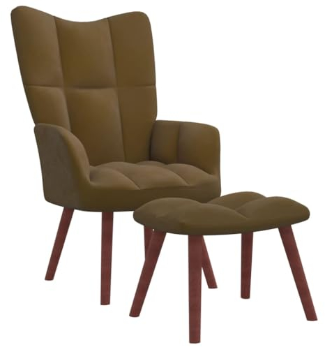 vidaXL Relaxsessel mit Hocker, Sessel mit Stahlrahmen Holzbeinen, Relaxstuhl Polsterstuhl mit Armlehne, Fernsehsessel Polstersessel Wohnzimmer, Modern, Braun Samt