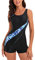 Ruuione Femme Maillot de Bain Une Pièce Sport Amincissant Natation Siamois Shorty,4Blue,L(40)