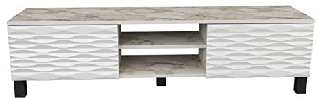 DECOROTIKA Lukas Modern 150 cm Wide TV Stand Media Console TV Unit fits up to 65 TVs with Cabinets and Open Shelves (White Marble Effect/White)
