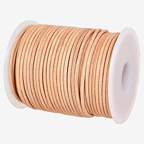 GENIQUE Real/Genuine Round Leather String Cord for Necklace, Bracelets, Jewelry, Kumihimo Braiding, DIY Projects (20 Metres) (2mm, Natural)