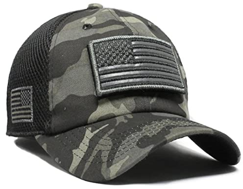 USA Flag Hat Camo Gray Detachable Patch Micro Mesh Tactical Cap, Camo Gray, One Size