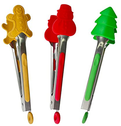 Yunhua Lot de 3 mini pinces de Noël en silicone pour enfants, 17,8 cm, pinces colorées pour servir de la nourriture, des glaçons, des fruits, du sucre
