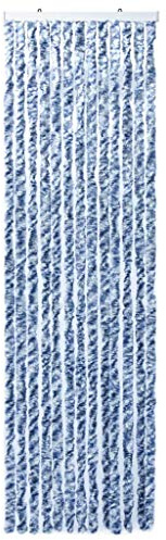Wakects Rideau de porte en chenille 56 x 185 cm bleu, blanc et argent pour porte comme protection contre les insectes pour camping caravane