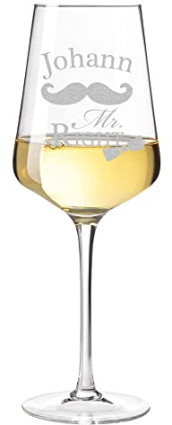 Leonardo Weinglas Puccini mit Gravur des Namens – Wein-Glas 560 ml Geschenkidee - Motiv Mr. Right - Hochzeit, Jahrestag - Paar Geschenk - für Männer - wine glass - veredelt in Deutschland