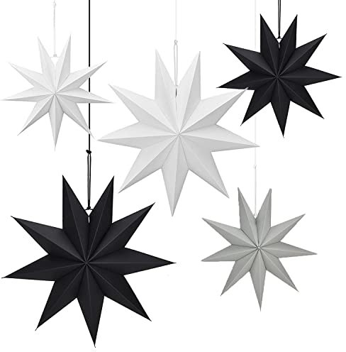 Zhenzhenlo Faltstern für Weihnachts Deko, 9 Zacken 30cm x 3 + 45cm x 2 Weihnachtspapiersterne Sterne Papier zum Fenster Dekoration, Advent, Weihnachtsbaum,Fenster Dekoration