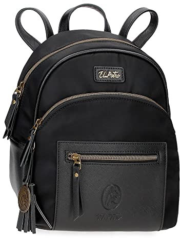 EL Potra Wolle, lässig, schwarz, 22 x 25 x 10 cm, Polyester und PU, Schwarz, Lässiger Rucksack