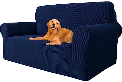 YSTELLAA Stretch Sofa überzug 2 Sitzer, Super Elastisch Sofabezug Mit Armlehnen Waschbarer, kratzfester rutschfest Sofa Cover für Hunde Katzen und Haustiere(Dunkelblau, Sofa Breite 145cm-178cm)