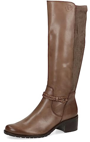 CAPRICE Bottes hautes pour femme avec talon Airmotion en cuir jusqu'au genou Largeur G, Taupe Comb, 38 EU
