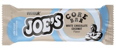 WEIDER Joe's Core Bar, délicieuse barre protéinée au cœur moelleux enrobé de chocolat blanc, barre protéinée avec plus de 31% de protéines, faible teneur en sucre, Goût Chocolat Blanc-Coco, 12 x 45 g