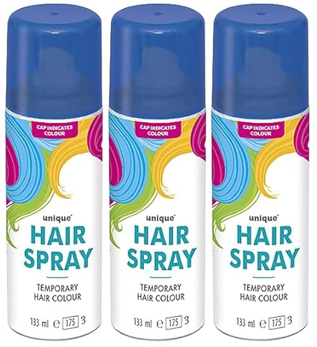 Temporary Hair Color Spray Wash Out Washable Party Fancy Dress Up Accessories Party Halloween Hairspray 133ml (Blue HairSpray, 3)