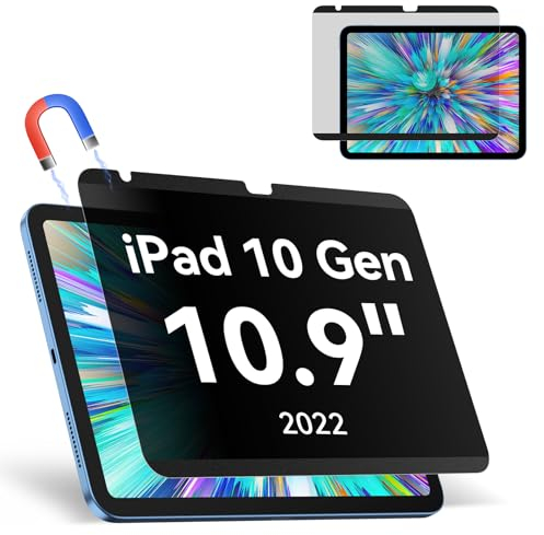 Magnetischer Blickschutzfilter Kompatibel Mit iPad 10. Generation 10,9 Zoll 2022, Abnehmbar Anti Glare Blaulicht Privacy Screen Displayschutz Sichtschutz Bubble-Free Wiederverwendbarer