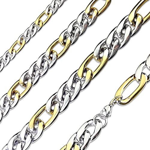 Treuheld® Figarokette in 2 Farben | Panzer-Halskette | Farbe: silber-gold | Dicke: 11,5mm | Länge: 49cm
