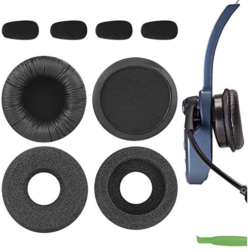 Geekria QuickFit Leatherette & Foam Replacement Earpads and Mic Windscreen Set Compatible with BlueParrott B250-XTS/ B250-XT Plus/ B250-XT/ B150 Headphones (Black)
