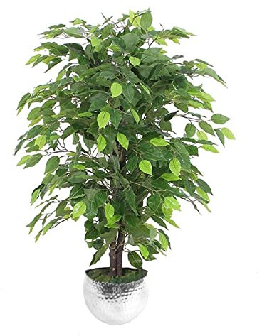 Leaf Design UK Künstliche realistische Topfpflanzen, grün, buschig, Ficus-Silber, 90 cm