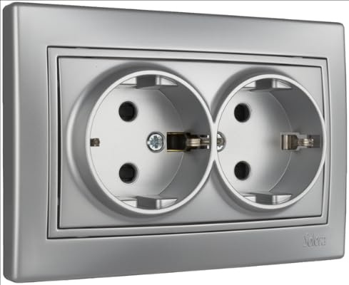 Base fija doble 2P+T, 16A 250V monobloc serie EuropaSOLERAERP60/2AU Plata