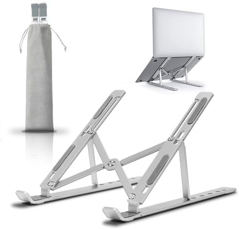 Supporto PC Portatile Alluminio Notebook, Laptop Stand Regolabile 7 angolazioni, Comodino Ventilato Raffreddamento Compatibile con PC 10-15,6” Macbook Air,Pro ,Sacca inclusa, Silicone Anti Scivolo