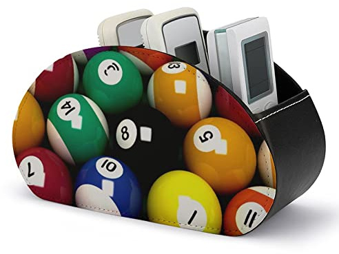 FWJZDSP Bunte Snooker-Billard-Ball-Fernbedienungshalter, Organizer-Box mit 5 Fächern, PU-Leder-Fernbedienungs-Caddy, multifunktionale Büro-Schreibtisch-Aufbewahrungsbox für DVD-Bürozubehör