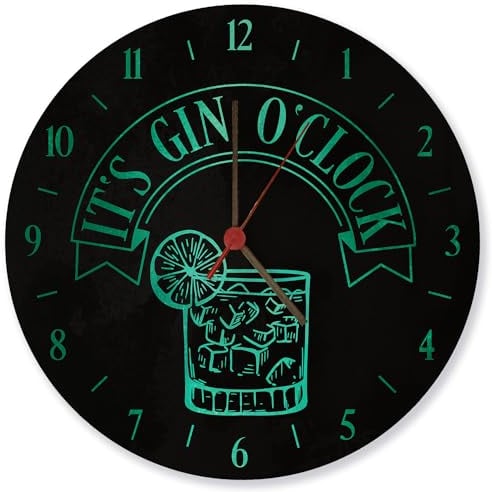 speecheese It's Gin O'Clock Wanduhr mit Blauer Schrift Witzige Uhr mit Ginspruch Spruch für Ginfans Alkohol als passende Deko für die Kneipe oder die Hausbar