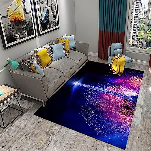 3D Blick Auf Den Leuchtturm Mit Feuerwerkkinder Jungen Teppich Dekoration Schlafzimmer Kinderzimmer Wohnzimmer,Modern rutschfest Waschbar Flanell Kinderteppiche 50 X 80 cm / 19,6 X 31,5 Zoll -1R5O-A7