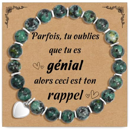 CheersLife Cadeau Femme 30 40 45 50 60 70 ans Bracelet Femme Idee Cadeaux Anniversaire Bracelet Pierre Naturelle Vert Perle Pendentif Cœur Utile Cadeau Original pour Maman Mamie Grand Mere Soeur Amie