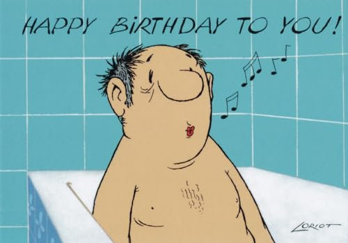 Inkognito Postkarten | Anlass: ''Badewanne'', Motiv: ''Happy birthday to you'' | Künstler: Loriot (Vicco von Bülow) | Art-Nr.: 15124 | vom Berliner Verlag