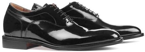 Scarpe con Rialzo da Uomo Che Aumentano l’Altezza Fino a 7 cm. Fabbricate in Pelle. Scarpe di Vernice. Modello Charol (Nero, 38)