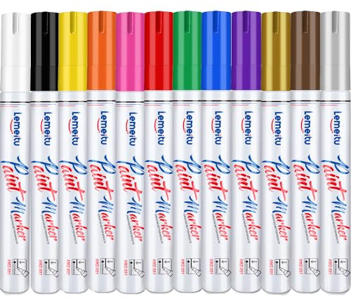 LEMEITU Paint Pens,Permanent Oil Based Paint Markers,Never Fade Marker Pen,for Office, Art projects, Rock Painting, Ceramic, Glass, Wood, Plastic, Metal, Canvas,12 Pack