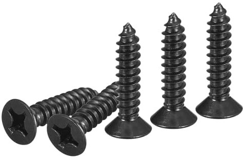 DTGN 50Pcs #12x1 Flat Head Wood Screws, 304 Stainless Steel Phillips Self Tapping Screws - Good for Woodworking, Furniture - Black