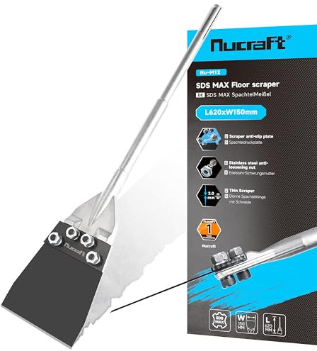 Nucraft Scalpello per stucco SDS-Max, 620 x 150 mm, raschietto per pavimenti, moquette, linoleum, colla per piastrelle, piastrelle in PVC, colore