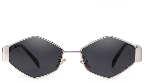 Laurinny Trendy Retro Sonnenbrille für Damen Herren Vintage Hexagonal Metallrahmen Polygon Sonnenbrillen Metall Brille(Silber/Grau)