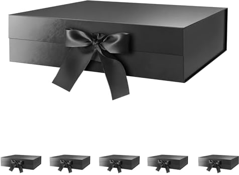 BLK&WH 6 große Geschenkboxen mit Schleife, 34,9 x 22,9 x 10,4 cm (glänzendes Schwarz)