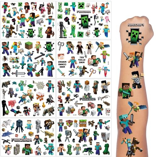 Tattoo Kinder, 8 Blätter 200+ Temporäre Tattoo Aufkleber Set für Jungen Mädchen Kindertattoos Wasserdicht für Geburtstagsgeschenke Kindergeburtstag Mitgebsel Party Deko