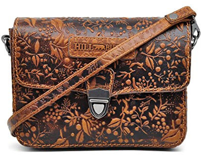HillBurry Echt-Leder Gürteltasche / Umhängetasche mit Blumenmuster | Hüfttasche / Schultertasche aus hochwertigem echtem Leder | Herren - Damen Wandertasche | Partytasche / Dokumententasche (Braun)