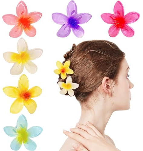 6 Pcs Hair Clips Women, Flower Hair Clips 4CM Hawaiian Hair Barrettes Nonslip Cute Hair Styling Accessories for Women Girls