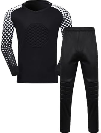 ZUYPSK Jungen Fußball Torwart Trikot Set Sportshirt und Sporthose Gepolstert Langarm Schutz Ausrüstung Anzug (DE/NL/SE/PL, Numerisch, 176, Regular, Schwarz)