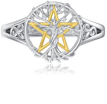 Pentagramm 925 Sterling Silber Hexen Baum des Lebens Ring - Magic Amulett Schmuck Geschenke für Damen